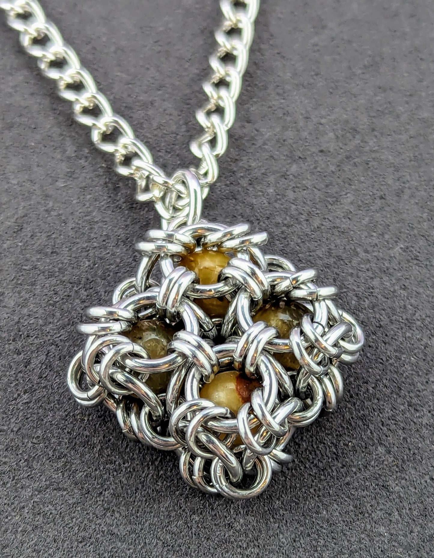 Stained Glass Chainmaille Pendant Necklace - Tiger Eye