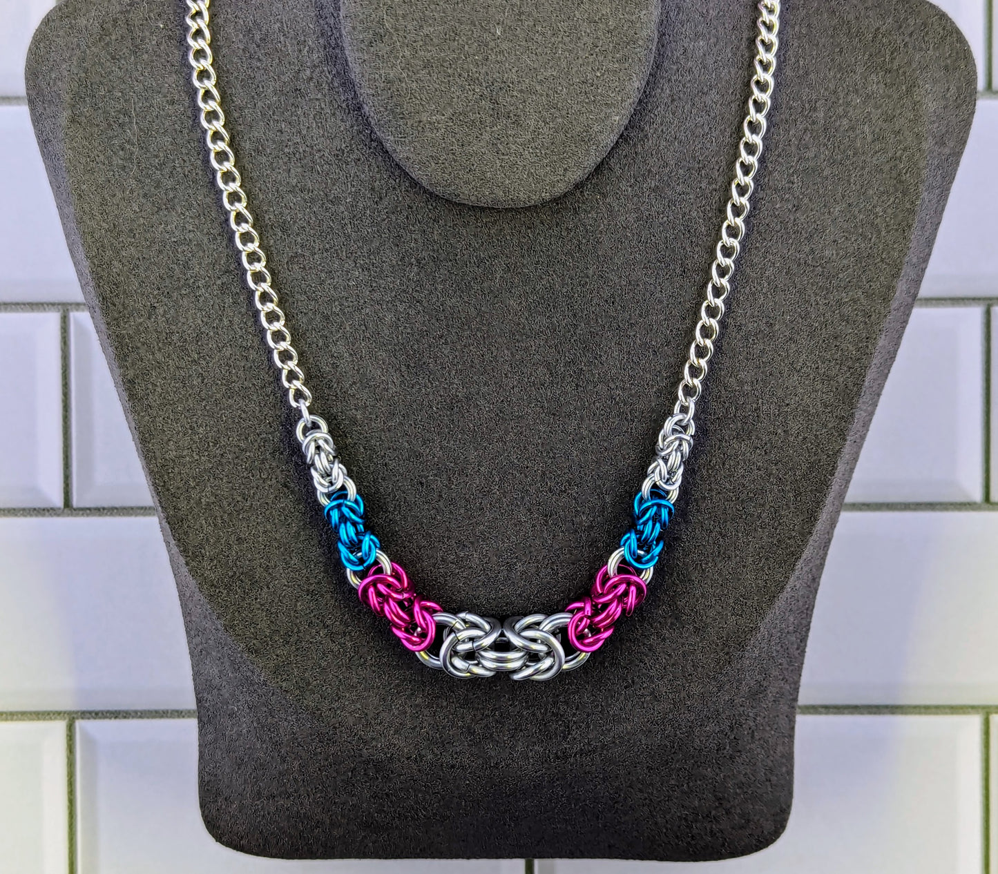 Trans Pride Graduated Byzantine Chainmaille Necklace