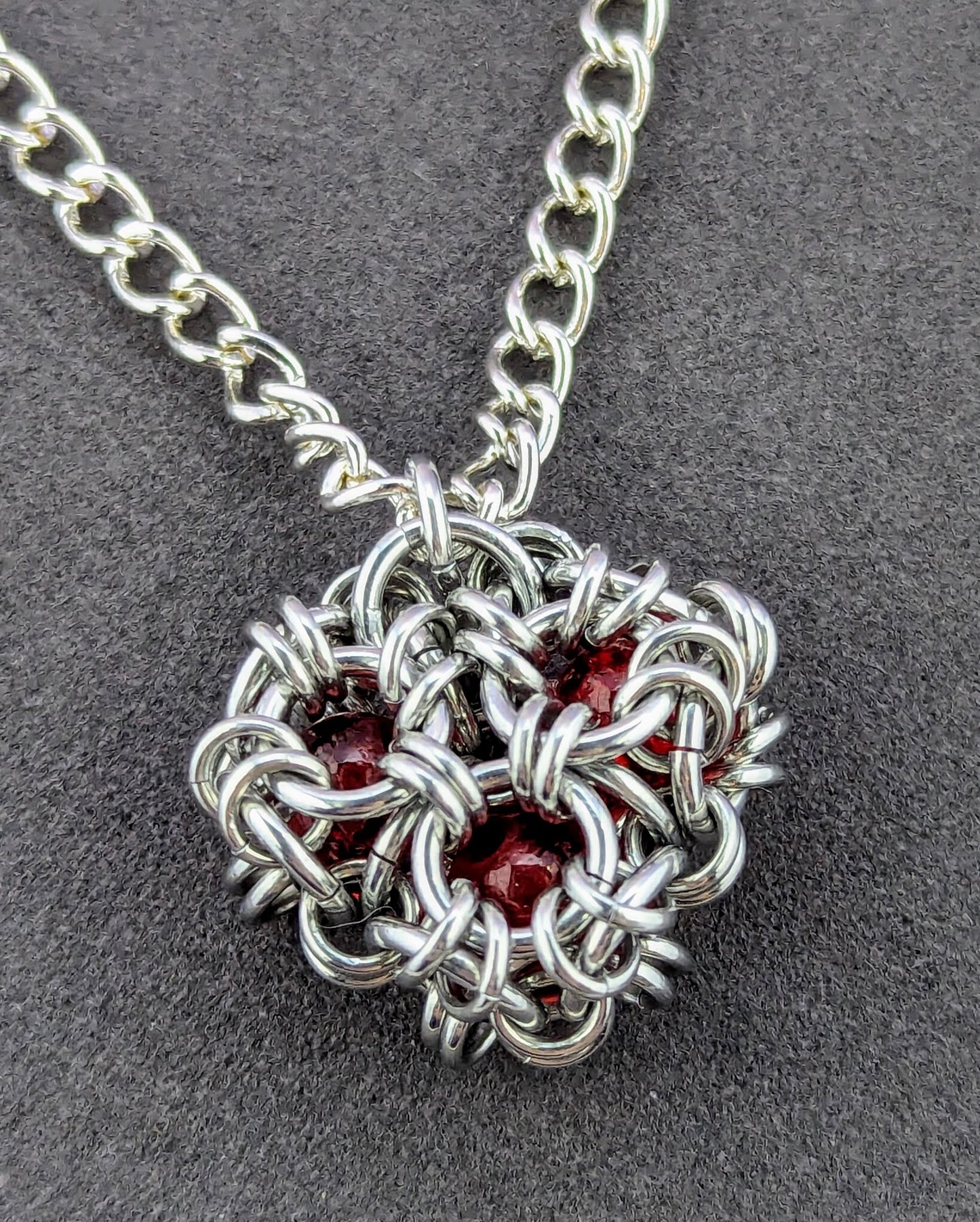 Stained Glass Heart Chainmaille Pendant Necklace - Red