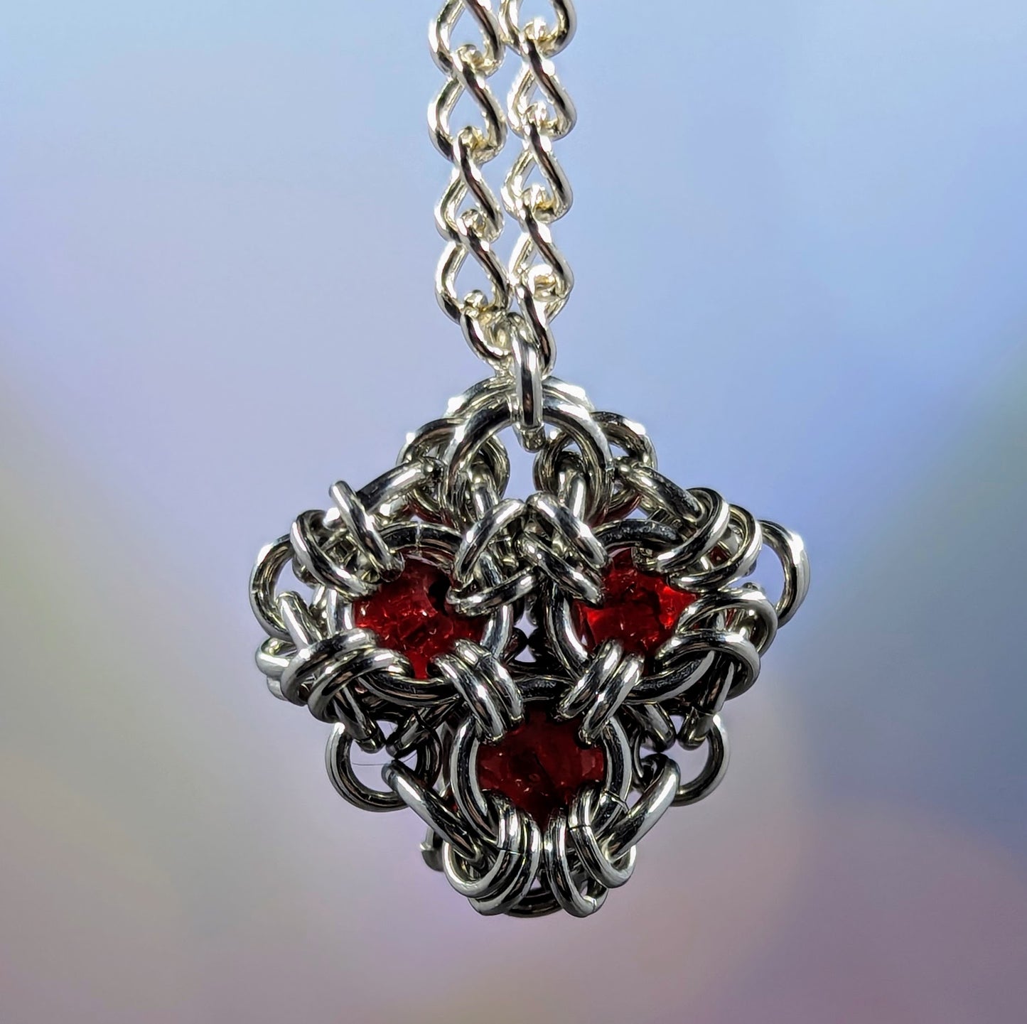 Stained Glass Heart Chainmaille Pendant Necklace - Red