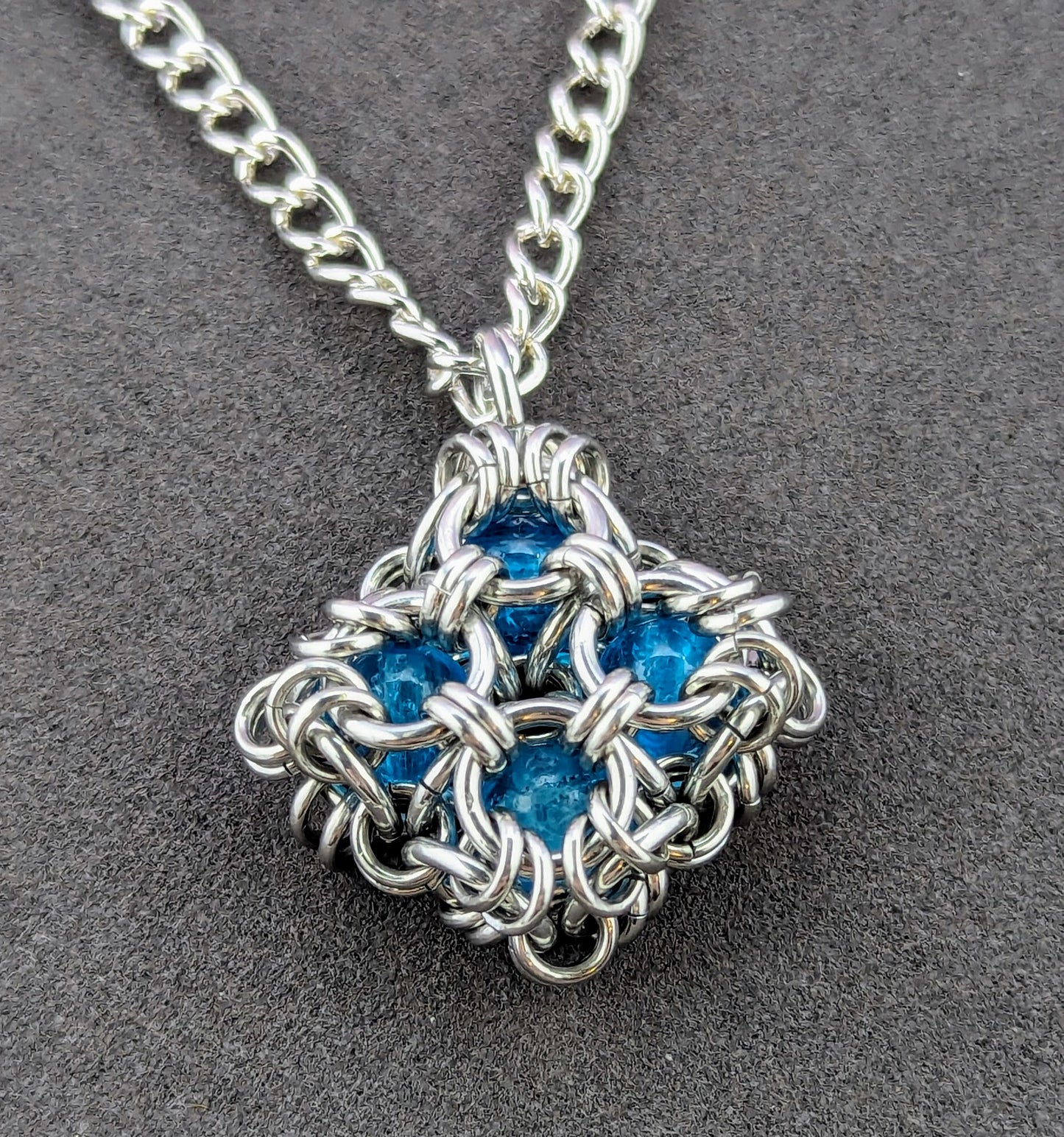 Stained Glass Chainmaille Pendant Necklace - Colored Glass Beads